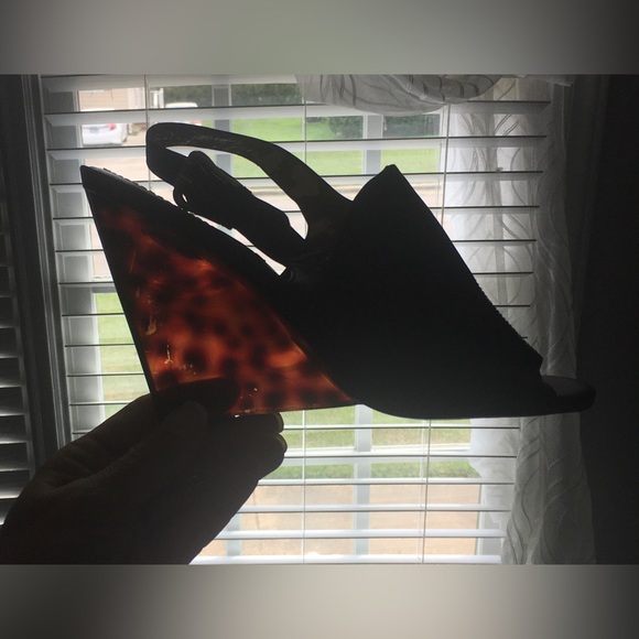 Y2k Nine West open toe sling back bootie black leather leopard clear heel - Picture 5 of 11